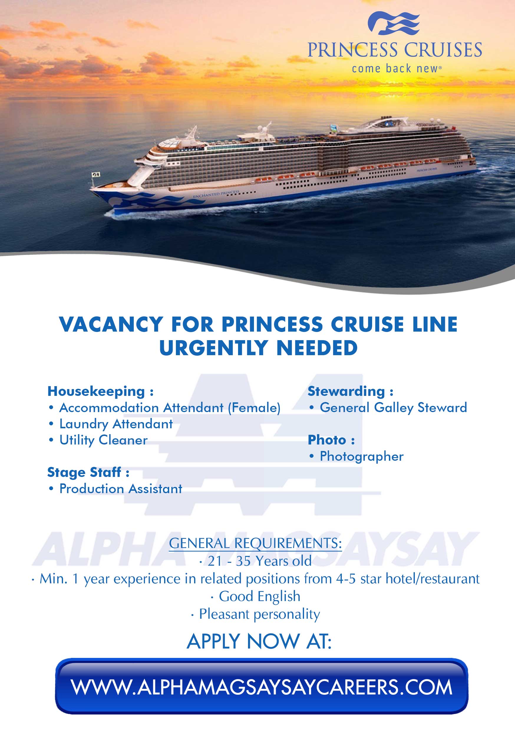 Alpha Magsaysay 2019 Princess Cruises Line Vacancy